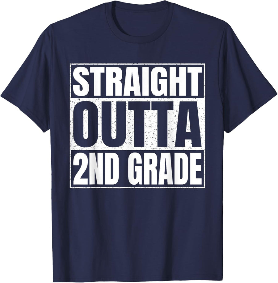 Straight Outta 2nd Grade Class 2026 Second Grade Graduation T-Shirt - Navy Blue
