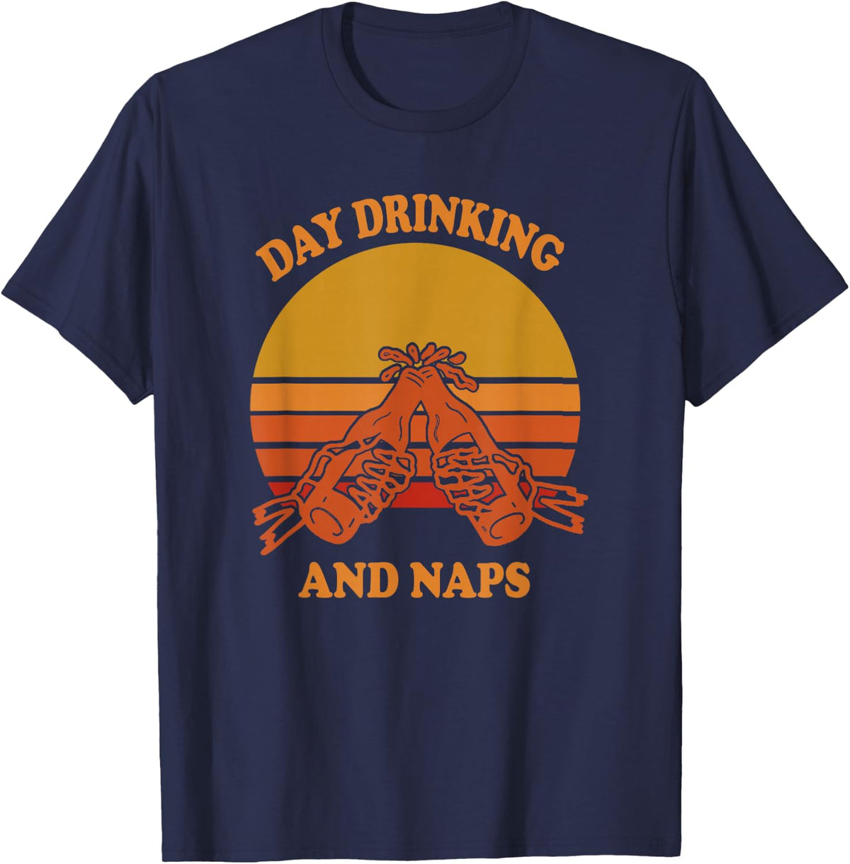 Day Drinking and Naps - Vintage Sunset Design T-Shirt - Navy Blue