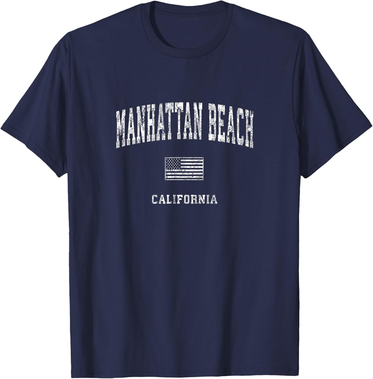 Manhattan Beach California CA T-Shirt Vintage American Flag T-Shirt - Navy Blue