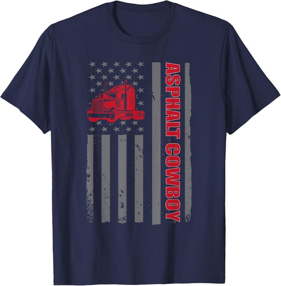 Asphalt Cowboy Patriotic Truck Lover USA Trucker Fanatic T-Shirt Tee For Men Women - Navy Blue