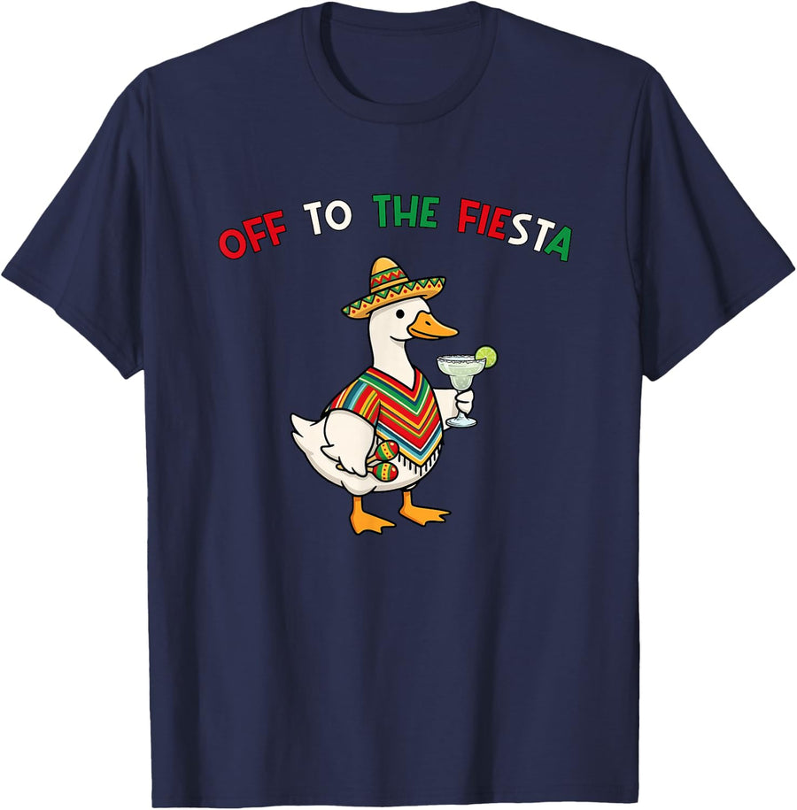 Off to The Fiesta Silly-Goose Drinks Margarita Cinco de Mayo T-Shirt - Navy Blue