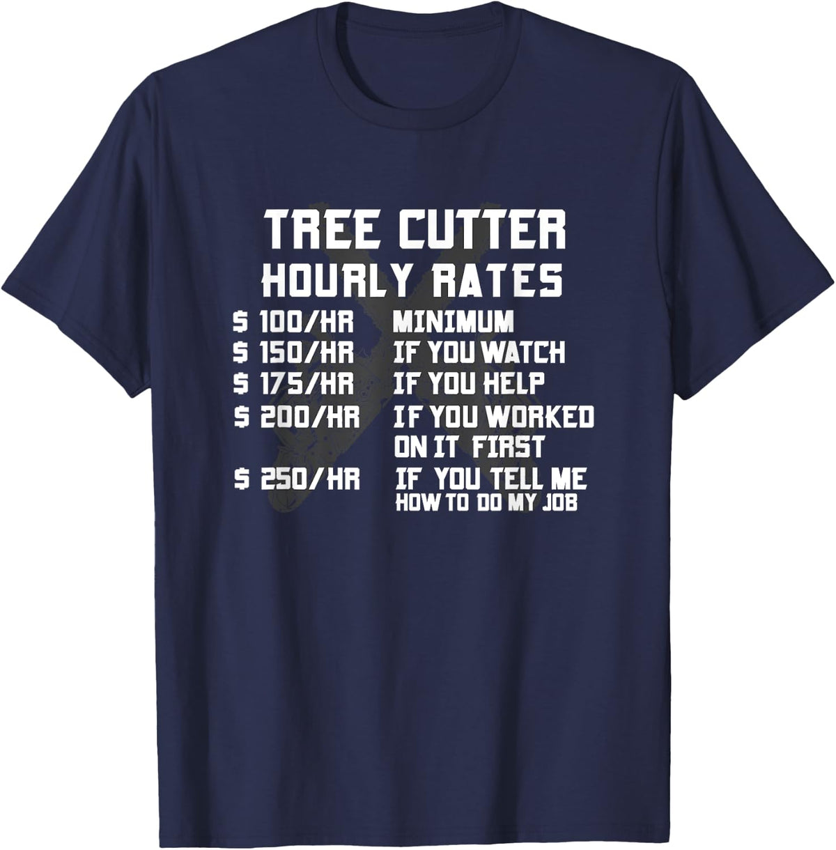 Tree Cutter Hourly Rate Funny Lumberjack Arborist Logger T-Shirt - Navy Blue