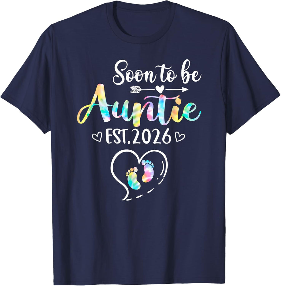 Soon To Be Aunt Est 2026 T-Shirt Tee For New Aunt Announcement Shirts For Women - Navy Blue