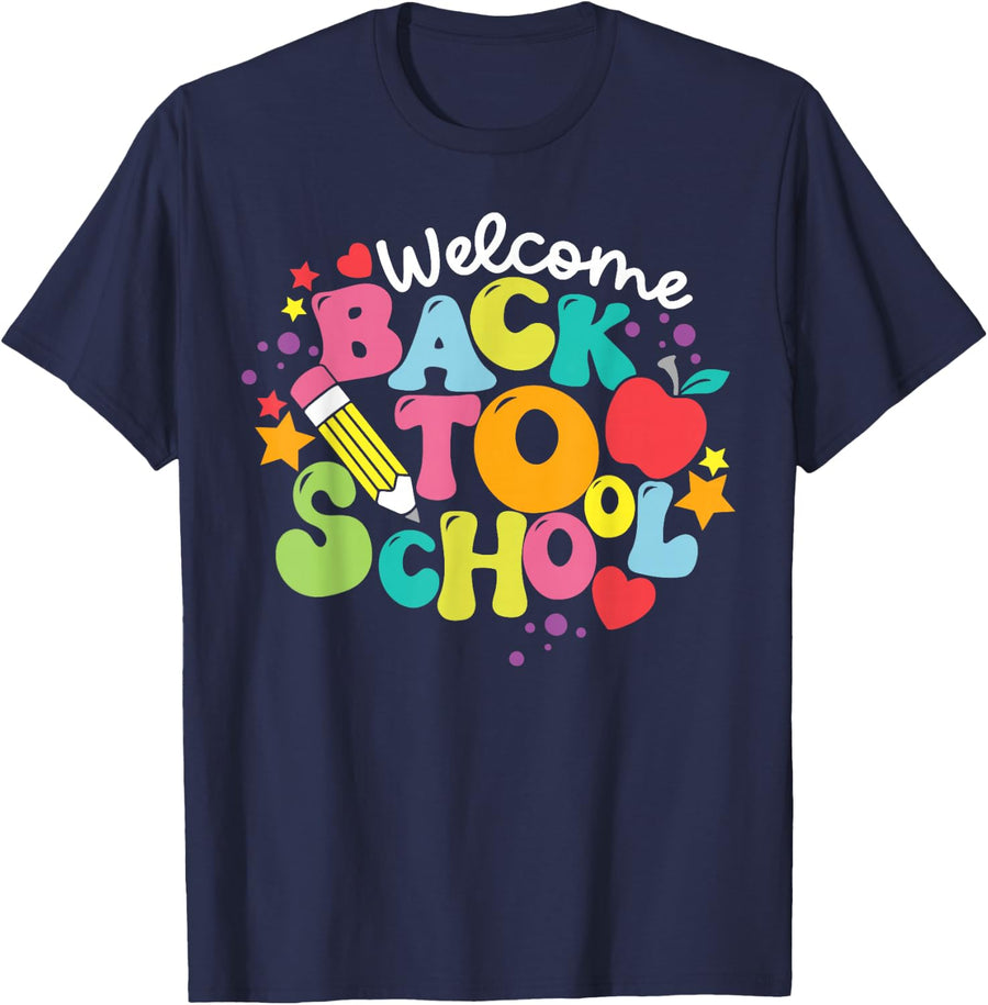 Welcome Back to School Teacher Shirts First Day of School Tees T-Shirts for Teachers Students - Navy Blue