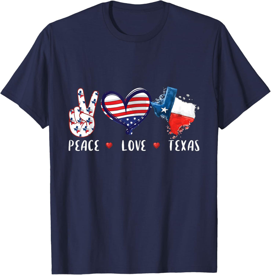 Peace Love Texas Flag Grown Souvenirs T Shirts Tees for Men Women Kids - Navy Blue