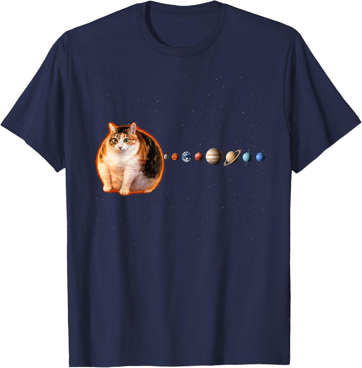 Cat As The Sun Funny Solar System Astronomy Design T-Shirt - Navy Blue