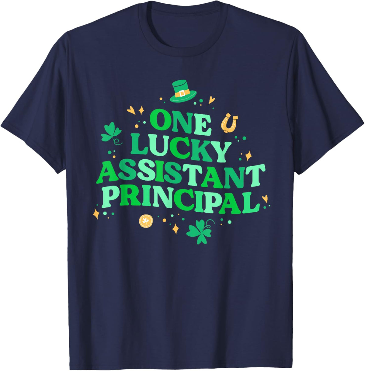One Lucky Assistant Principal St Patricks Day Retro Clover T-Shirt - Navy Blue