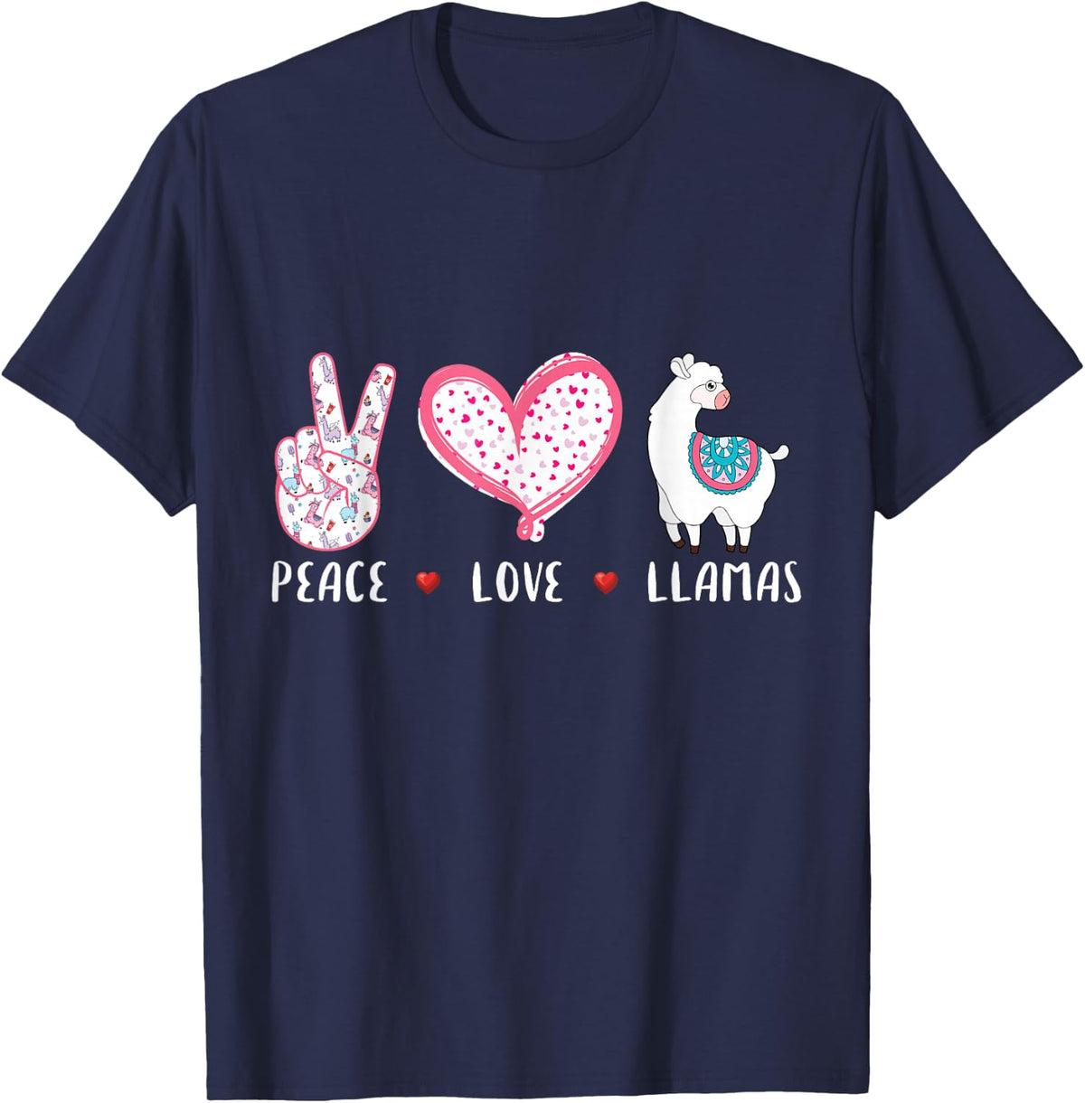 Peace Love Llamas Gift for Girls Boys Kids Women Men Llama T-Shirt - Navy Blue