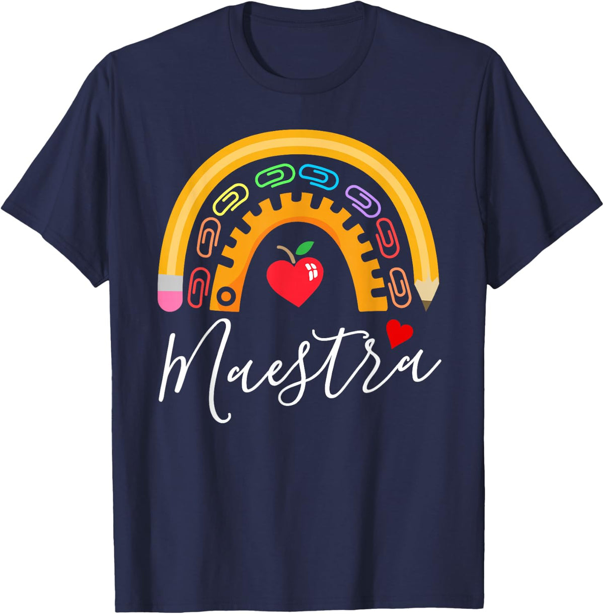 Maestra Cute Rainbow Regalos Para Maestra Bilingue Teacher T-Shirt - Navy Blue