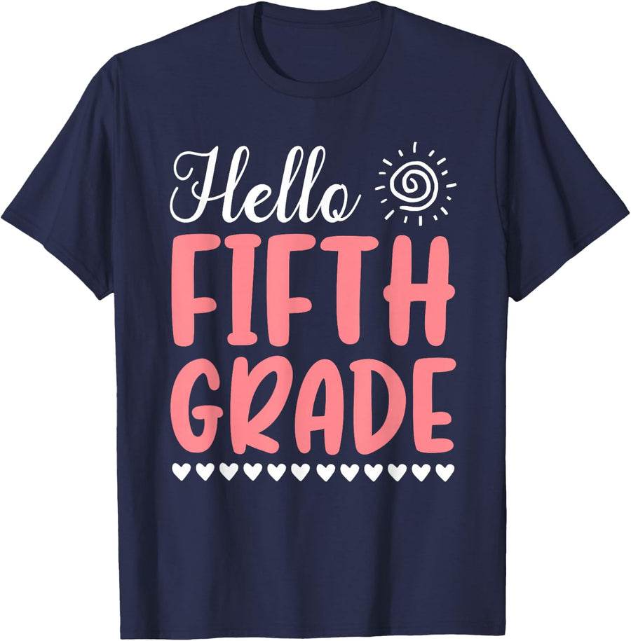 Hello Fifth Grade Back to School Students Teachers Funny T-Shirt - Navy Blue