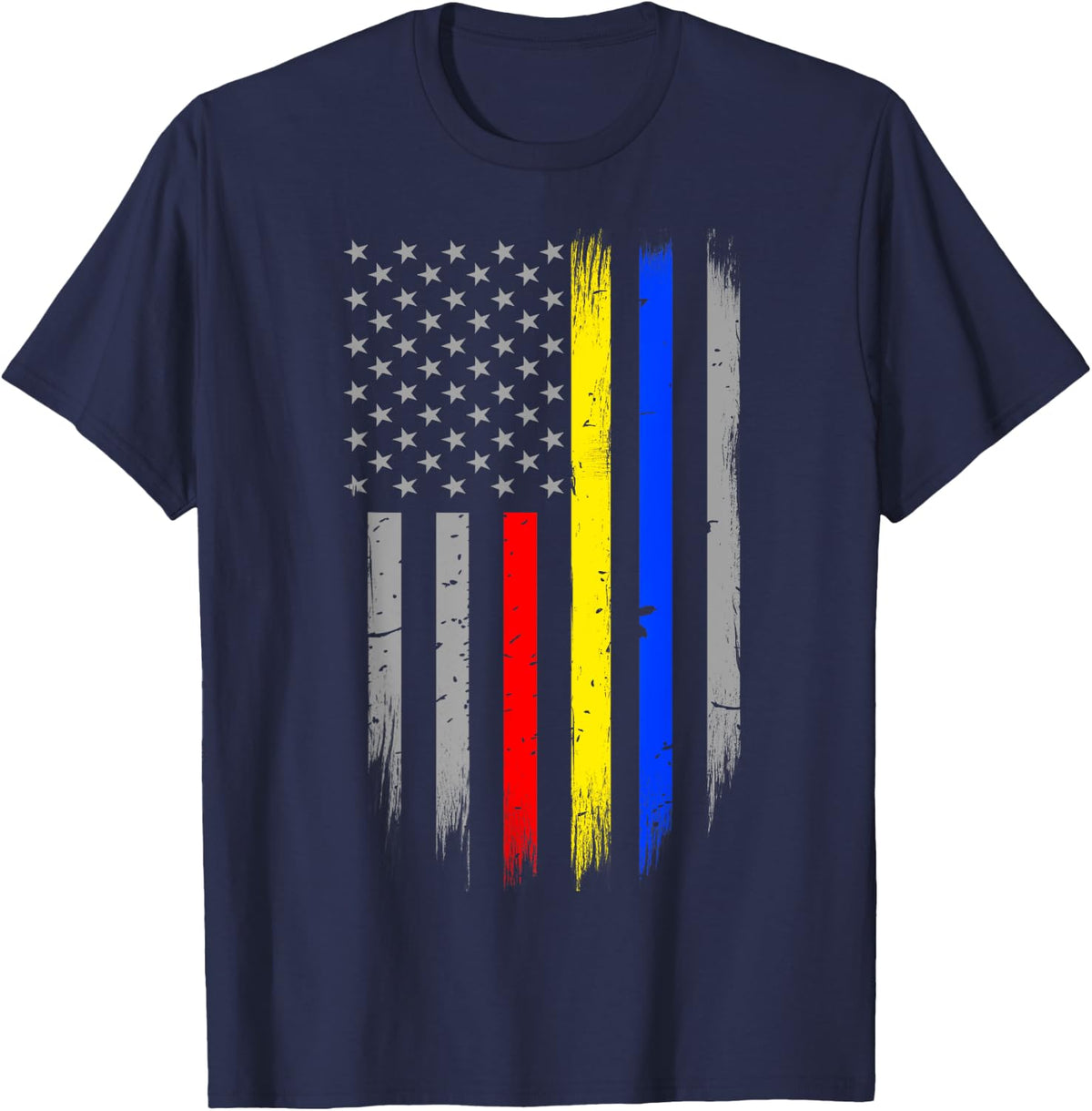 Police Fire 911 Dispatcher Flag T-Shirt - Navy Blue