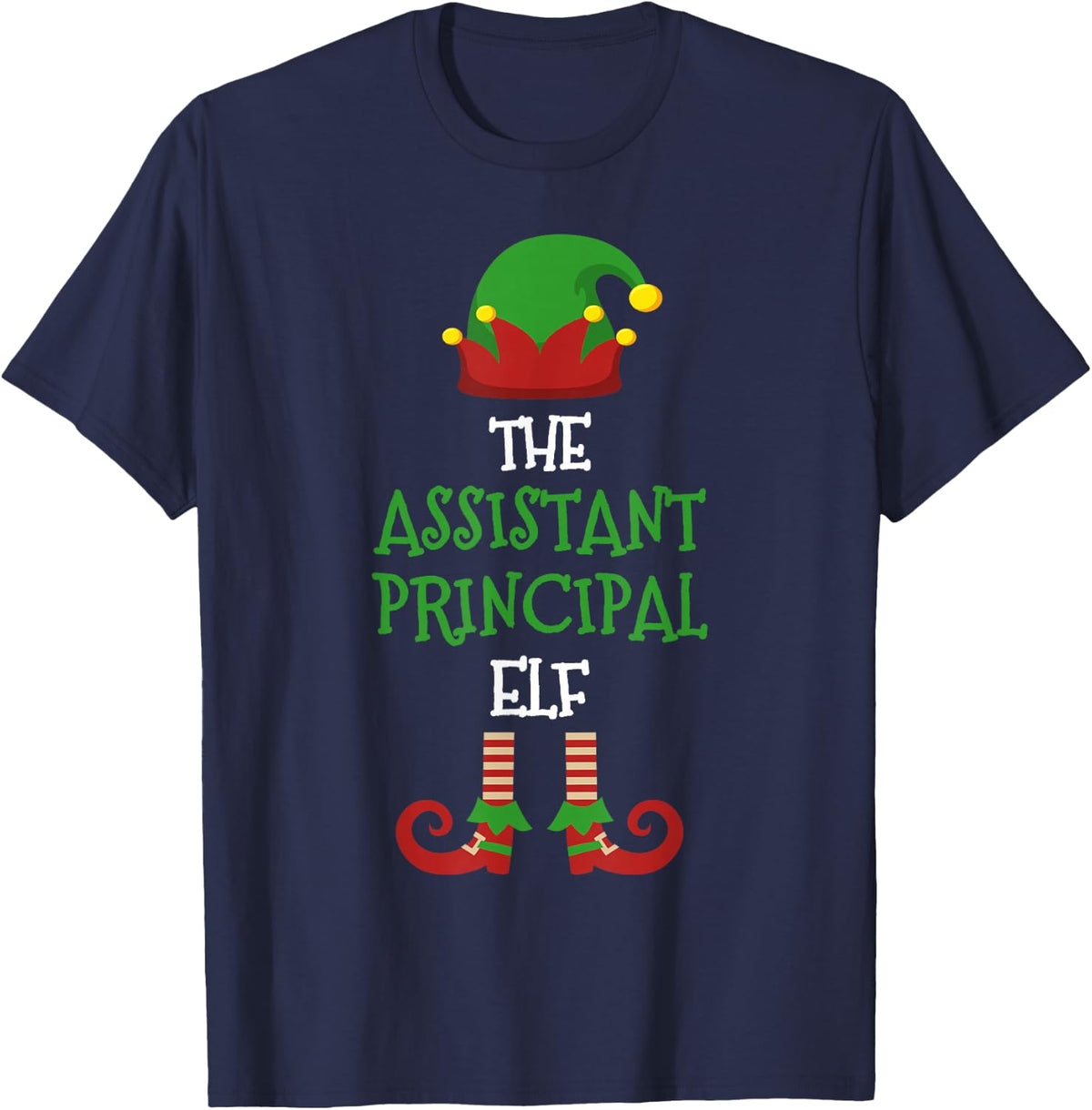 Assistant Principal Elf Matching Pajamas Christmas Teacher T-Shirt - Navy Blue