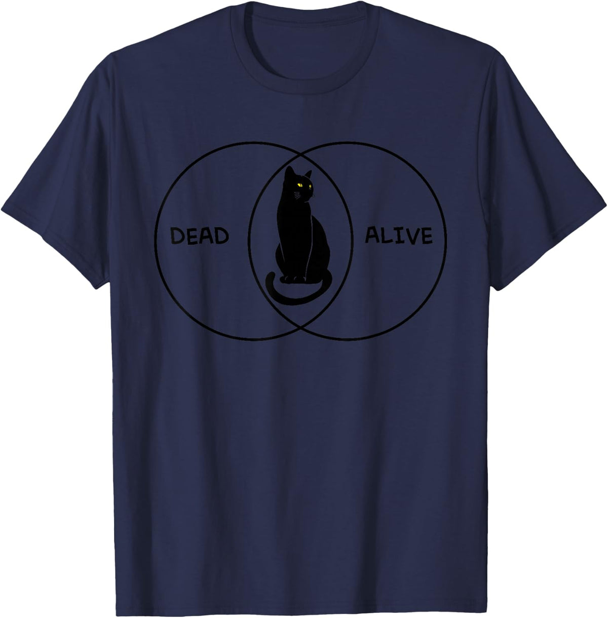 Quantum Physics Schrodinger's Cat Venn Diagram Dead Alive T-Shirt - Navy Blue