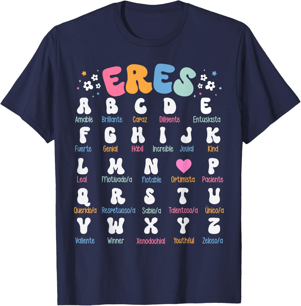 Maestra Bilingual Spanish Teacher Inspirational Alphabet ABC T-Shirt - Navy Blue
