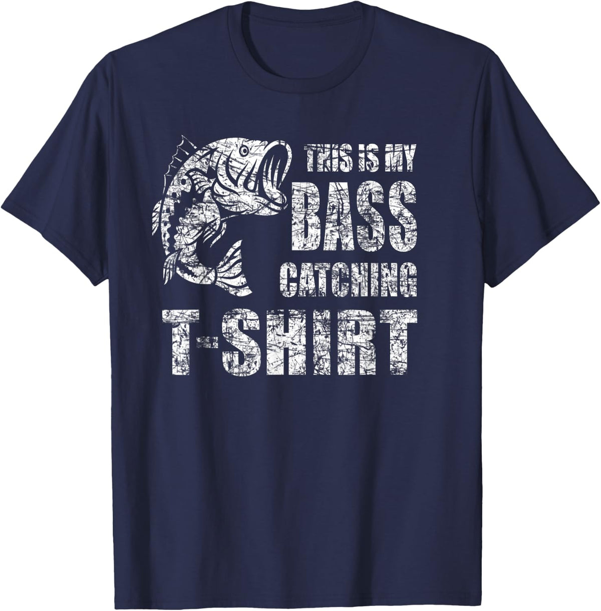 My Bass Catching Tee - Distressed Angler Vintage T-Shirt - Navy Blue
