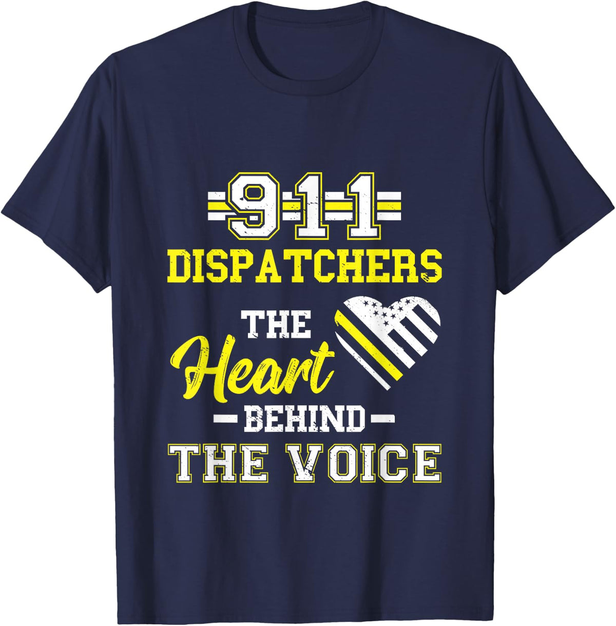 Dispatcher Thin Yellow Line 911 Heart The Voice Operator T-Shirt - Navy Blue