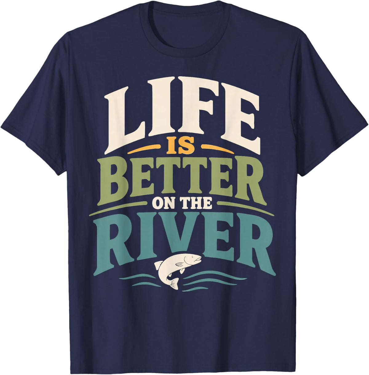 Retro River Fishing T-Shirt - Navy Blue
