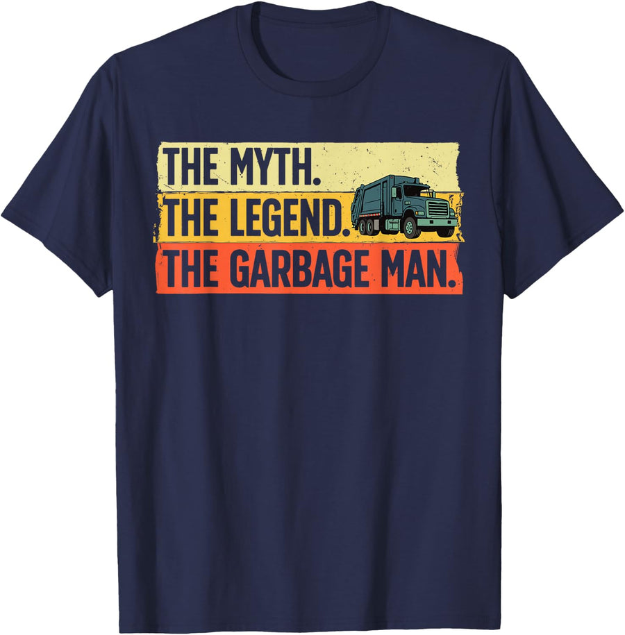 Cool Garbage Man Art for Men Dad Father Garbage Dump Truck T-Shirt - Navy Blue