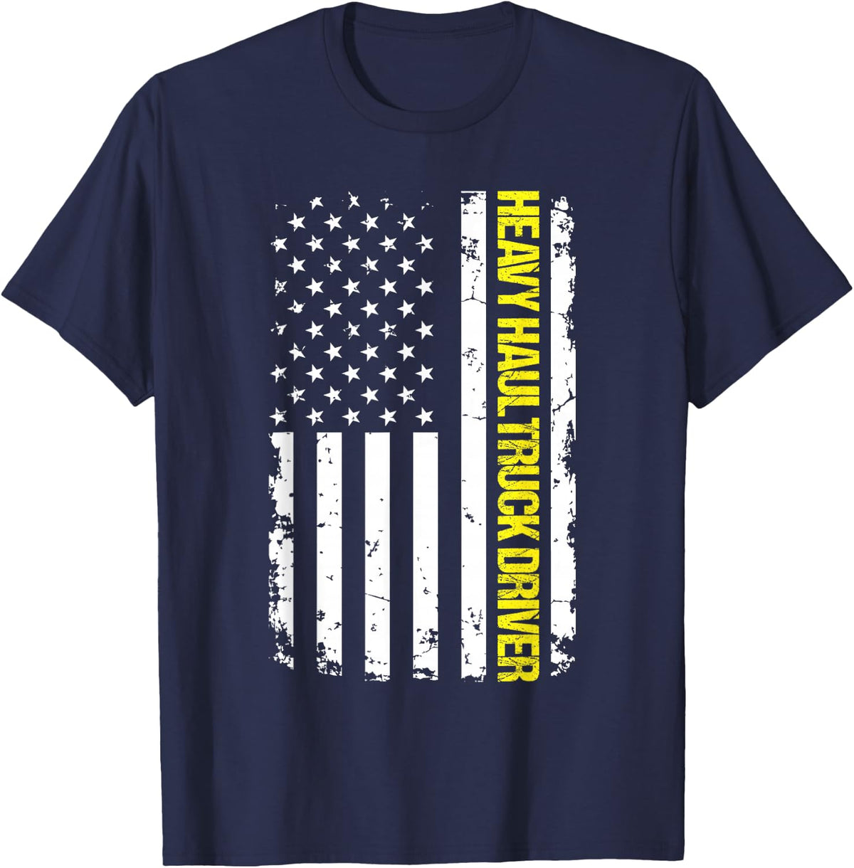 Heavy Haul Truck Driver USA Flag T-Shirt - Navy Blue