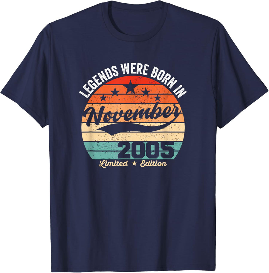 Vintage 21st Birthday Legends were Born in November 2005 T-Shirt - Navy Blue