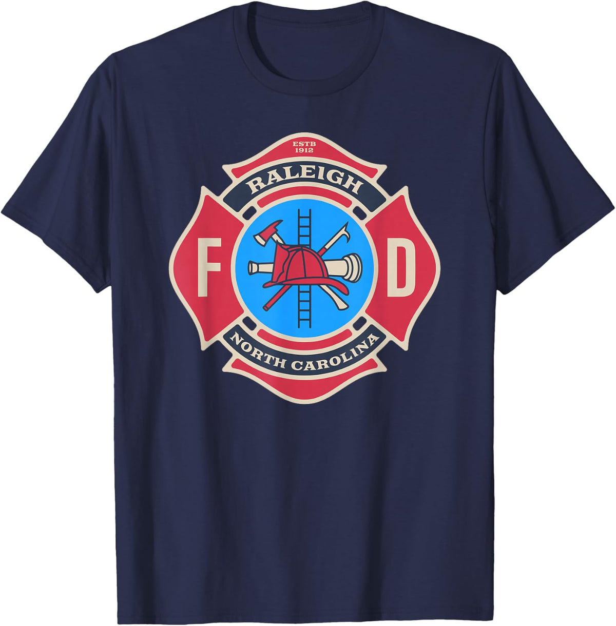 Raleigh, NC Bravery Badge Firefighter's Pride Emblem T-Shirt - Navy Blue