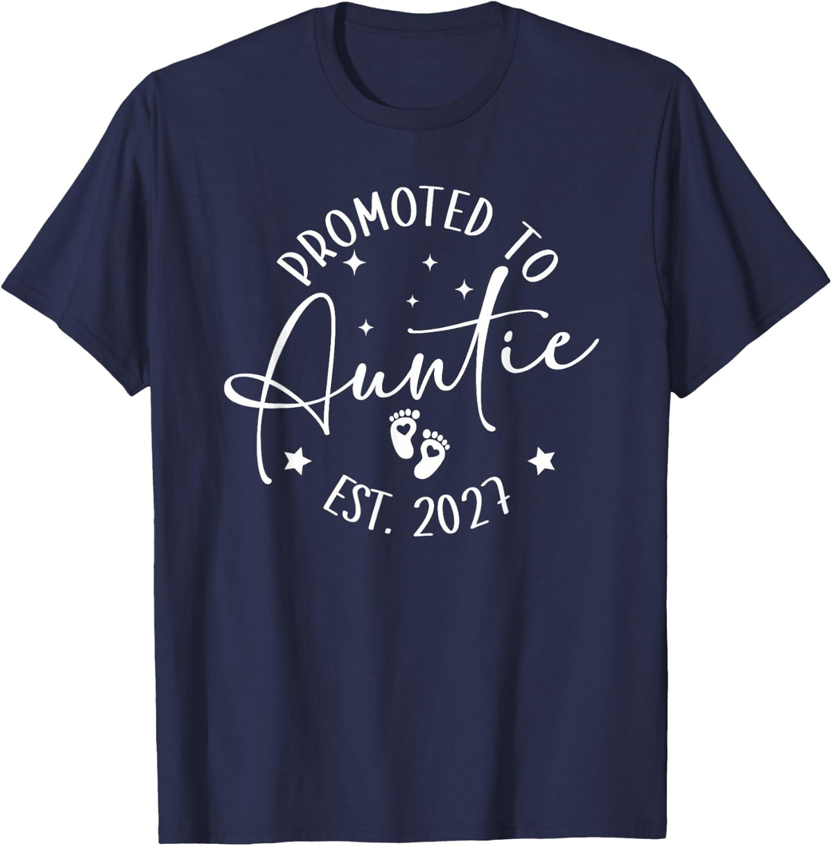 Promoted to Auntie Est. 2027 First Time Aunt Baby Reveal T-Shirt - Navy Blue