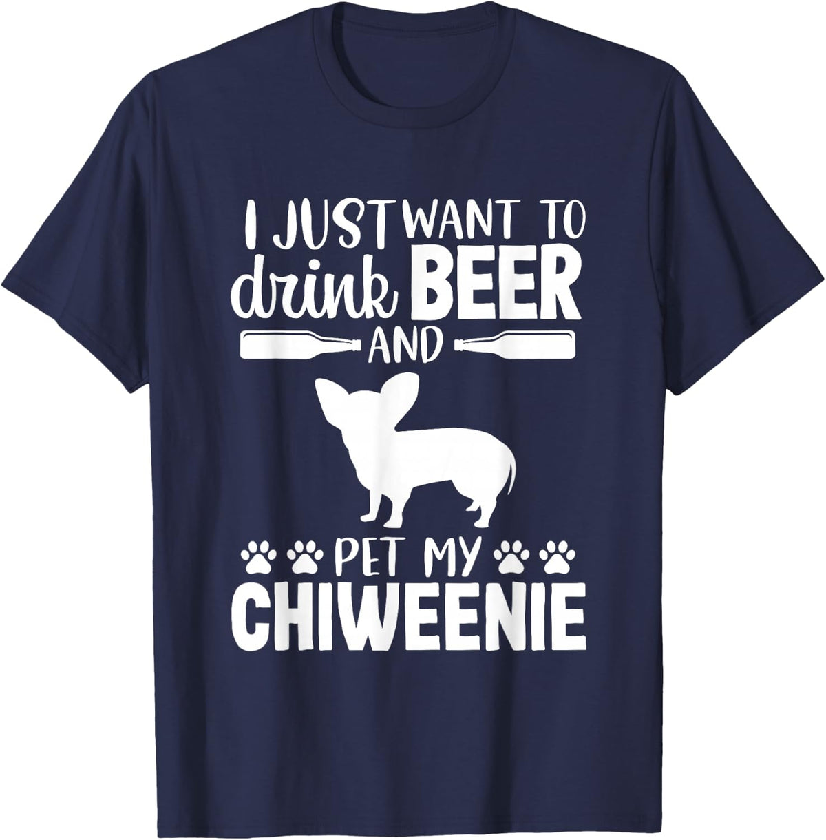 Beer Funny Dog Owner Lover Chiweenie Dog Mom Dad T-Shirt - Navy Blue