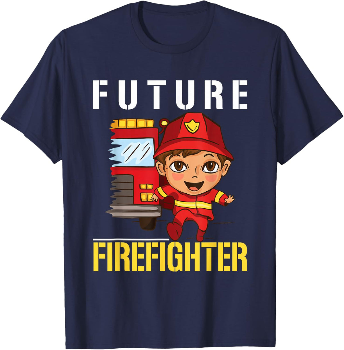 Future Firefighter Cute Cartoon Design for Kids T-Shirt - Navy Blue