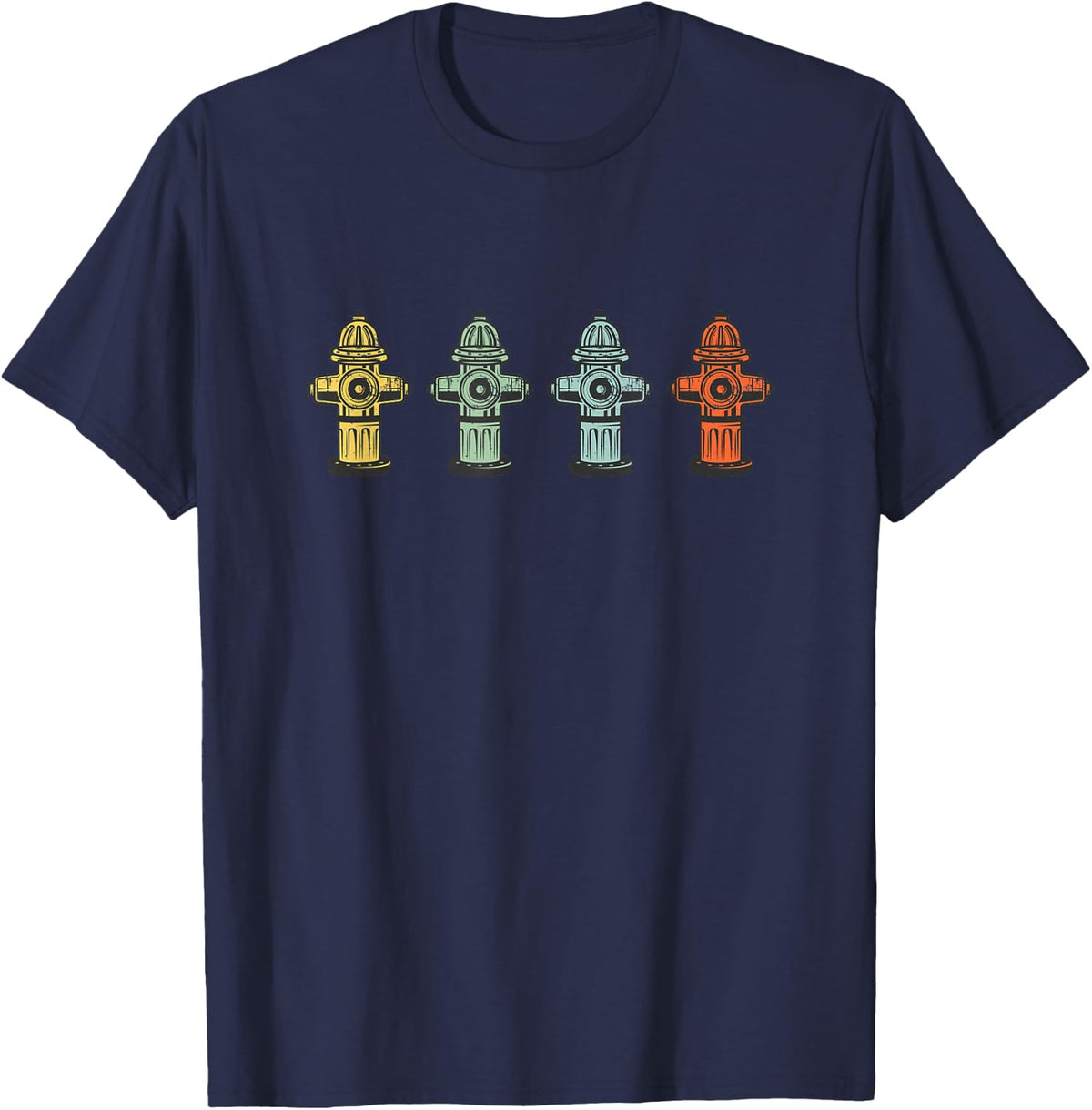 Vintage Retro Firefighter Hydrant Fireman T-Shirt - Navy Blue