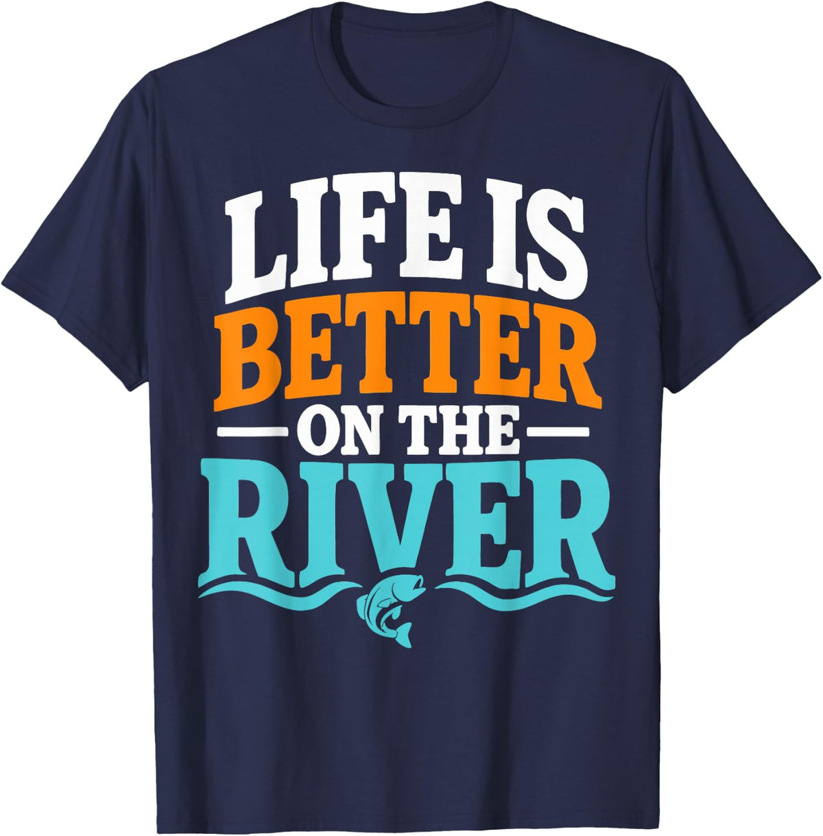 River Fishing Angler T-Shirt - Navy Blue