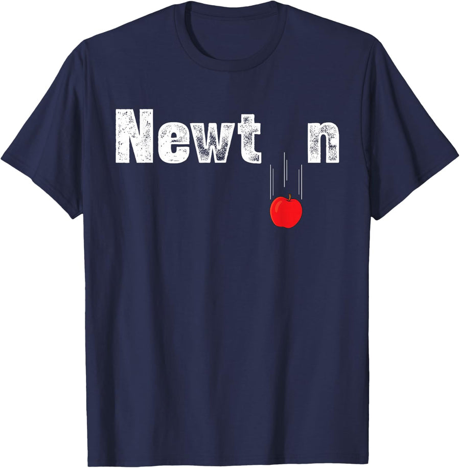Newton Gravity Apple Science Funny Physics T-Shirt - Navy Blue