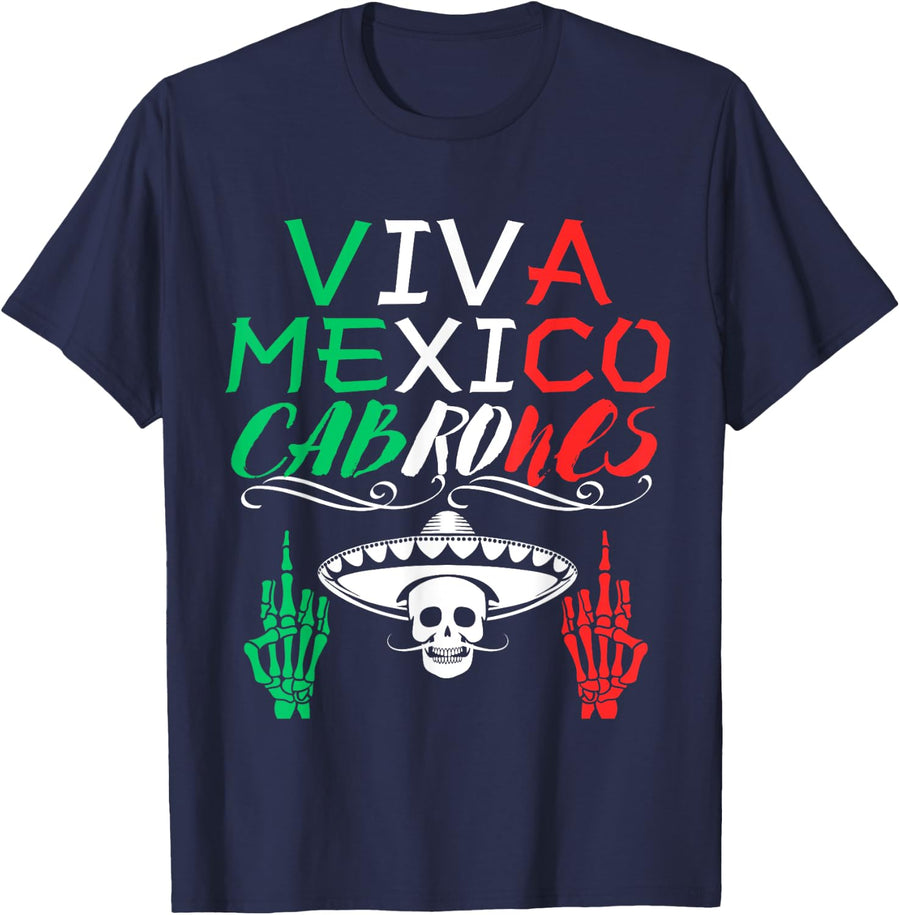 Viva Mexico Cabrones Independence Day Mexican Flag Mexico T-Shirt for Women Men - Navy Blue