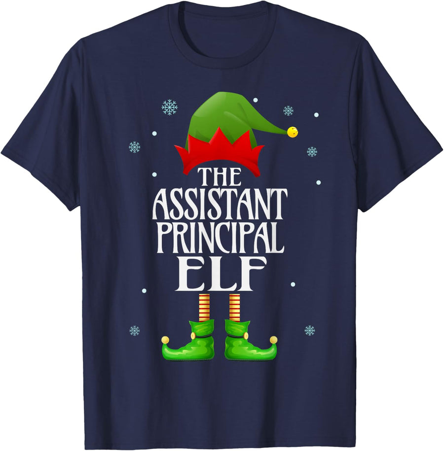 Assistent Principal Elf Xmas Funny Family Matching Christmas T-Shirt - Navy Blue
