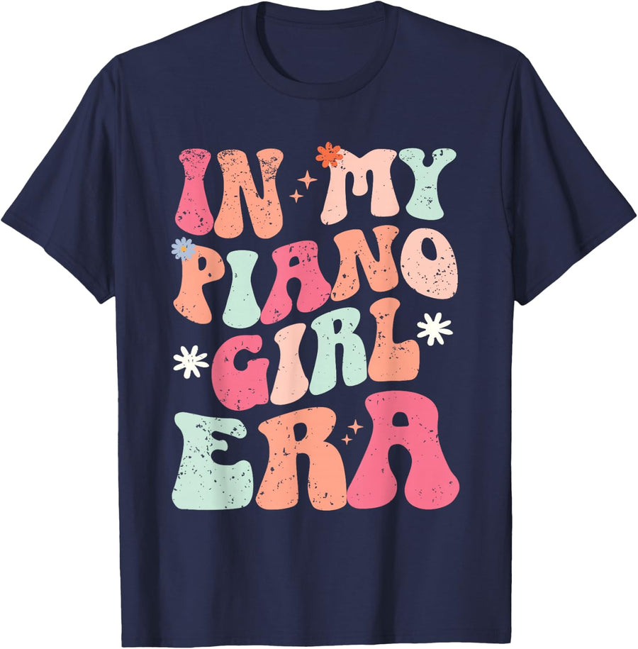 in My Piano Girl Era Groovy Pianist Player Keyboard T-Shirt Tee for Women Music Lovers - Navy Blue