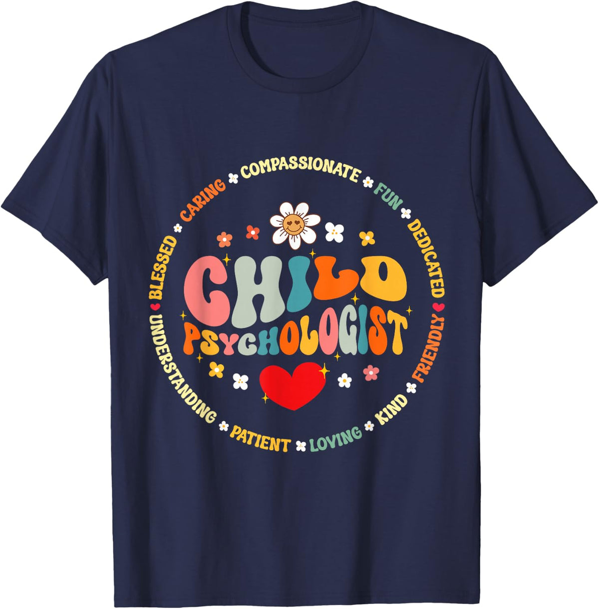 Groovy Retro Psych teacher School Child Psychologist T-Shirt - Navy Blue