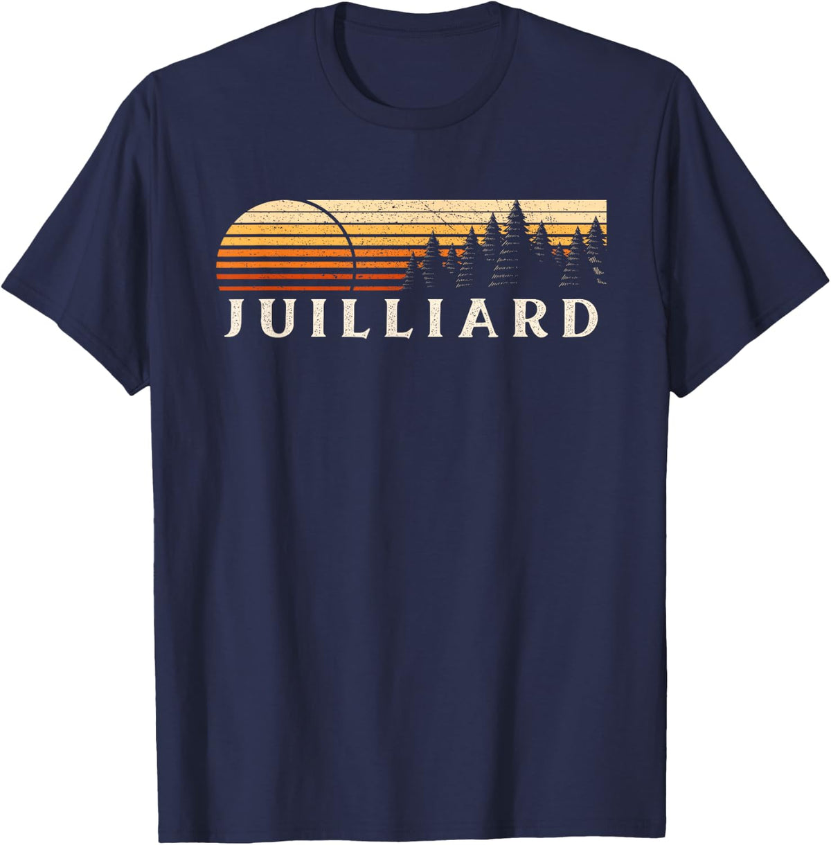 Juilliard, TX Vintage Evergreen Sunset Eighties Retro T-Shirt - Navy Blue