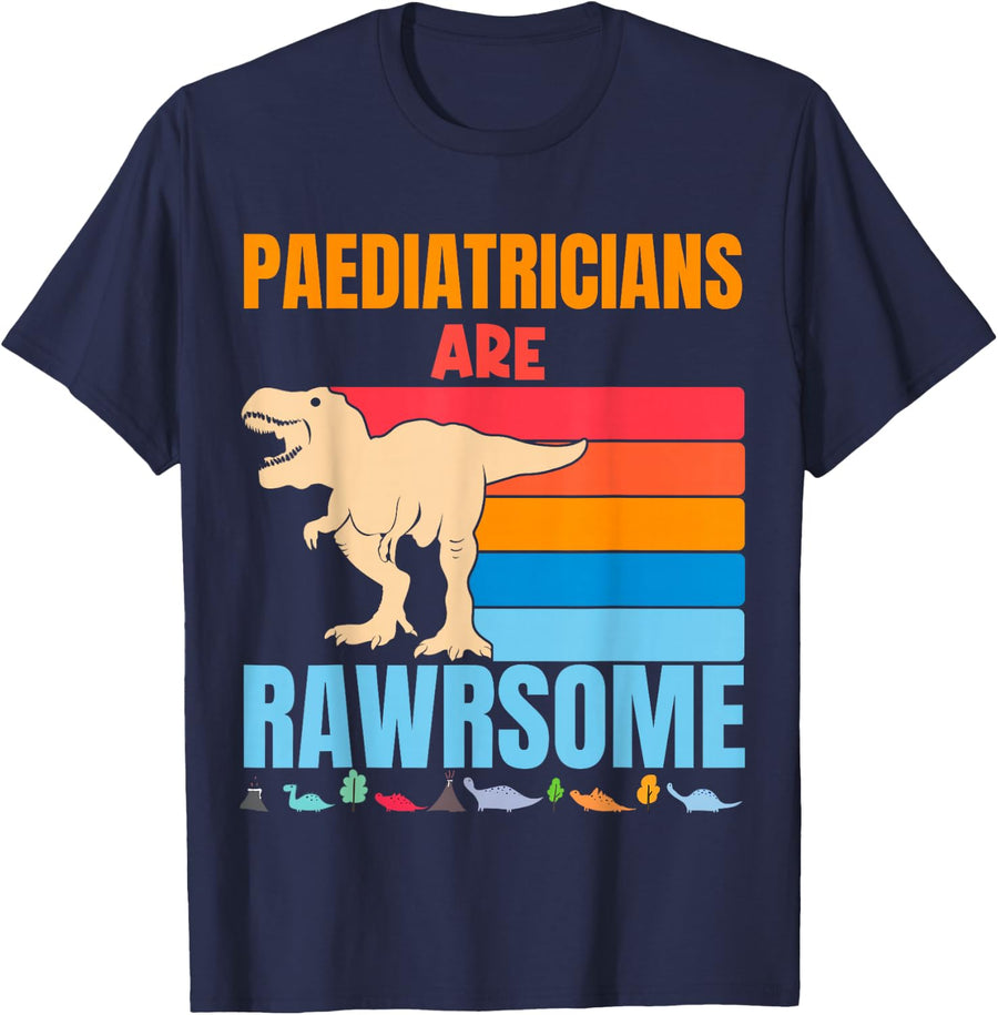 Paedriatricians are Awesome Kid Doctor Dinosaur Surgeon Gift T-Shirt - Navy Blue