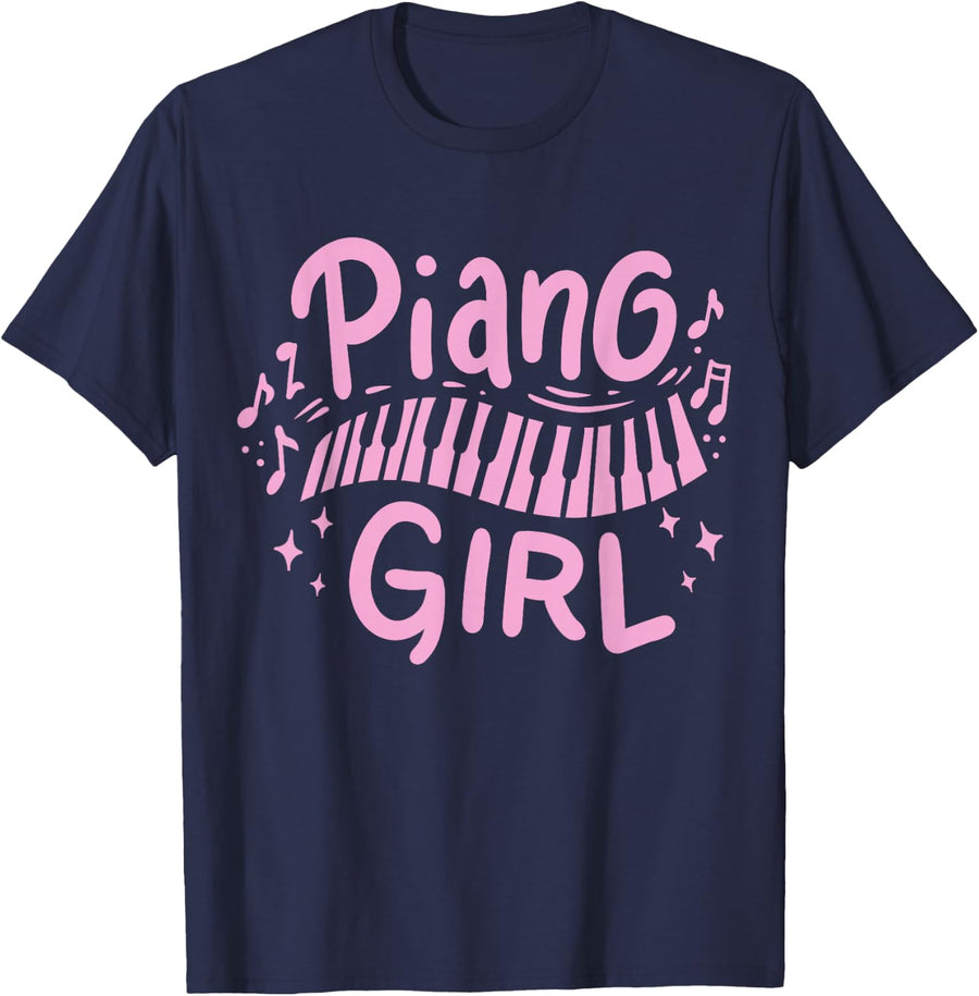 Piano Girl Pianist Gift T-Shirt - Navy Blue