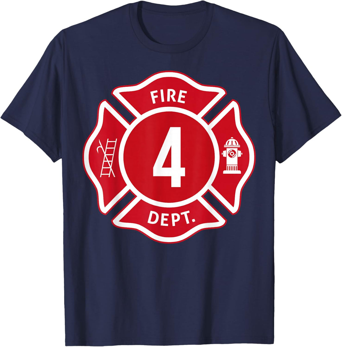 Kids Fire Truck 4th Birthday Boy Firefighter 4 Year Old T-Shirt - Navy Blue