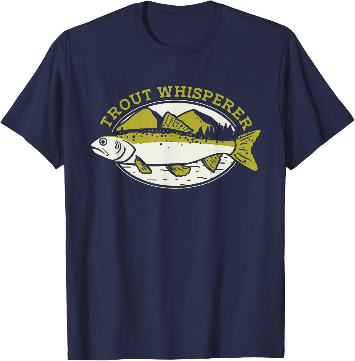 Trout Whisperer Boat Ice Fisherman Deep Sea Fly Fishing T-Shirt - Navy Blue