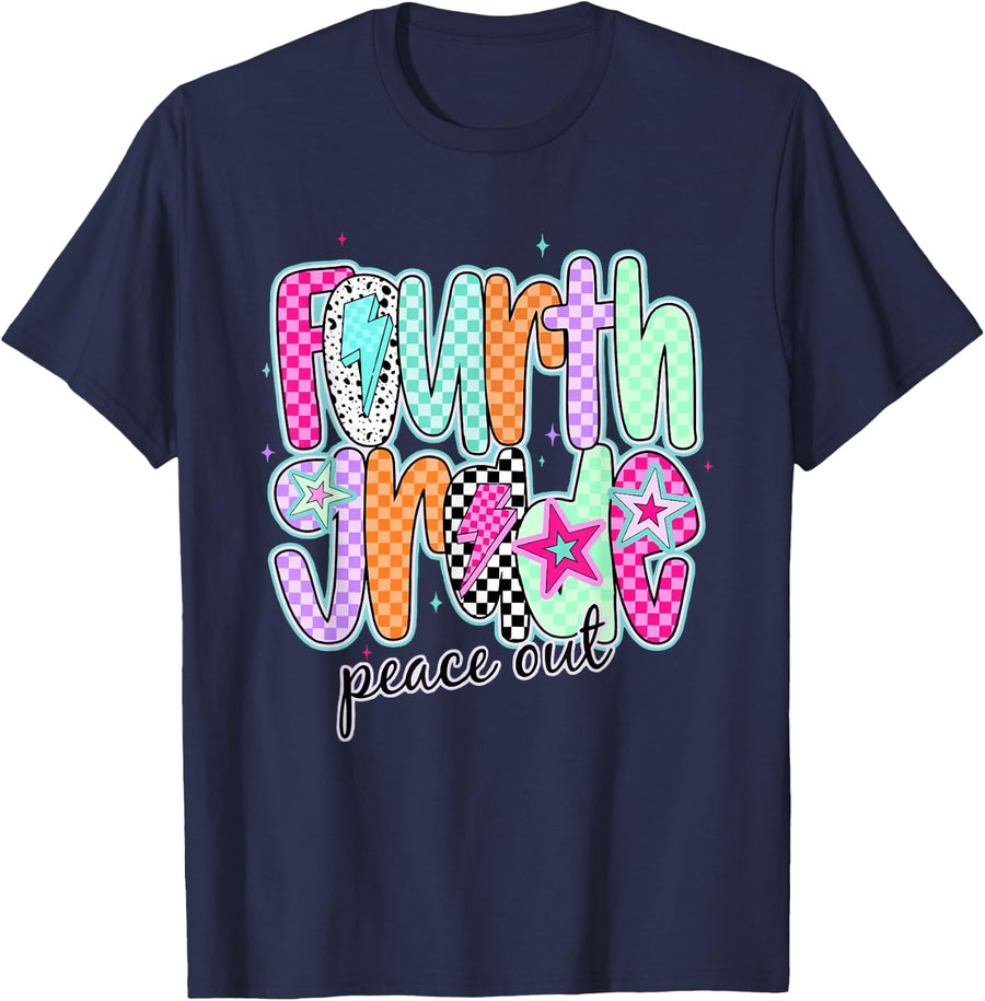 Fourth Grade Peace Out Last Day of School End of School Year T-Shirt - Navy Blue
