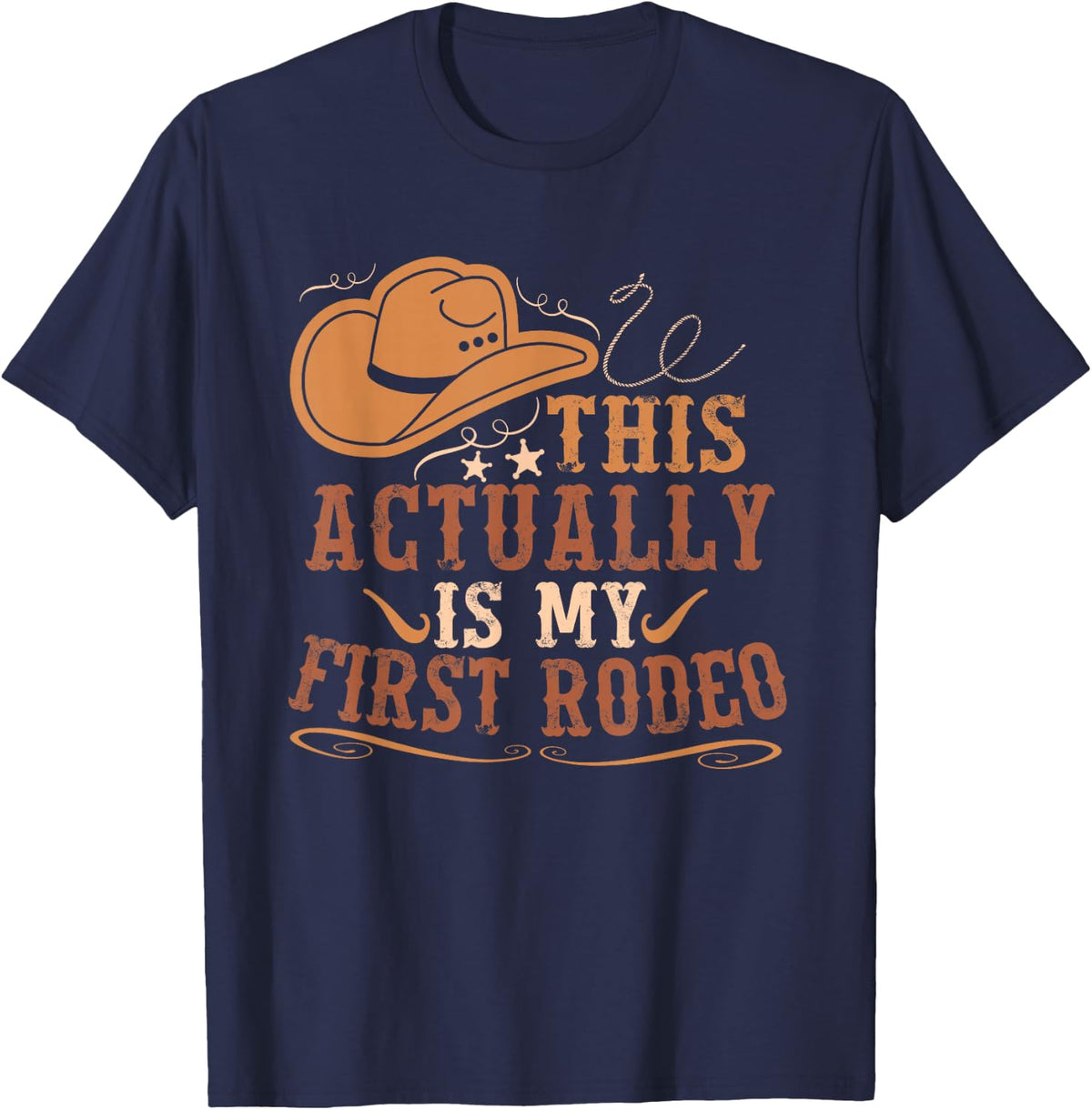This Actually is My First Rodeo Cowgirl Bronco Bucking T-Shirt - Navy Blue