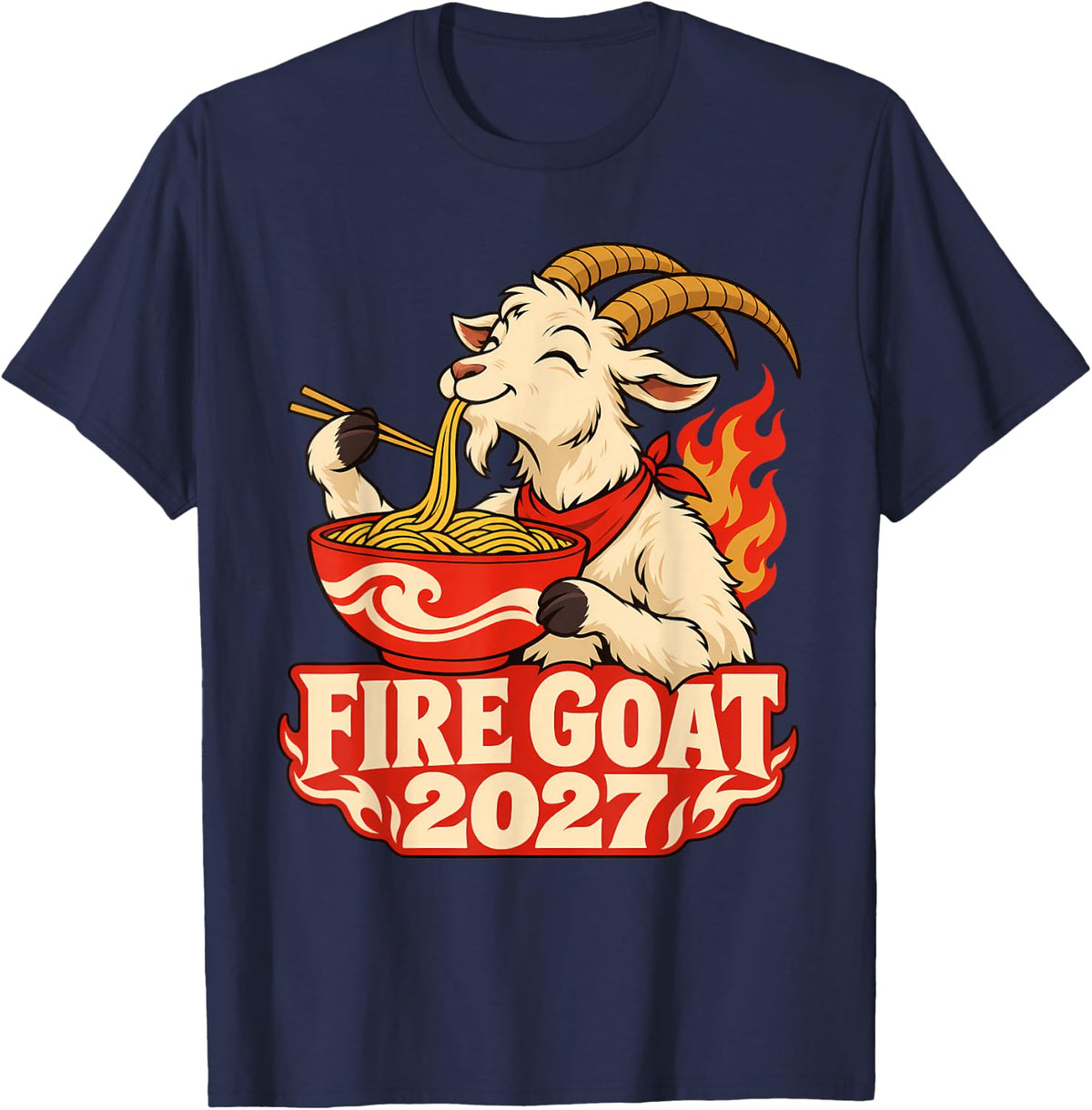 Fire Goat 2027 Noodle Bowl Funny Lunar New Year T-Shirt - Navy Blue