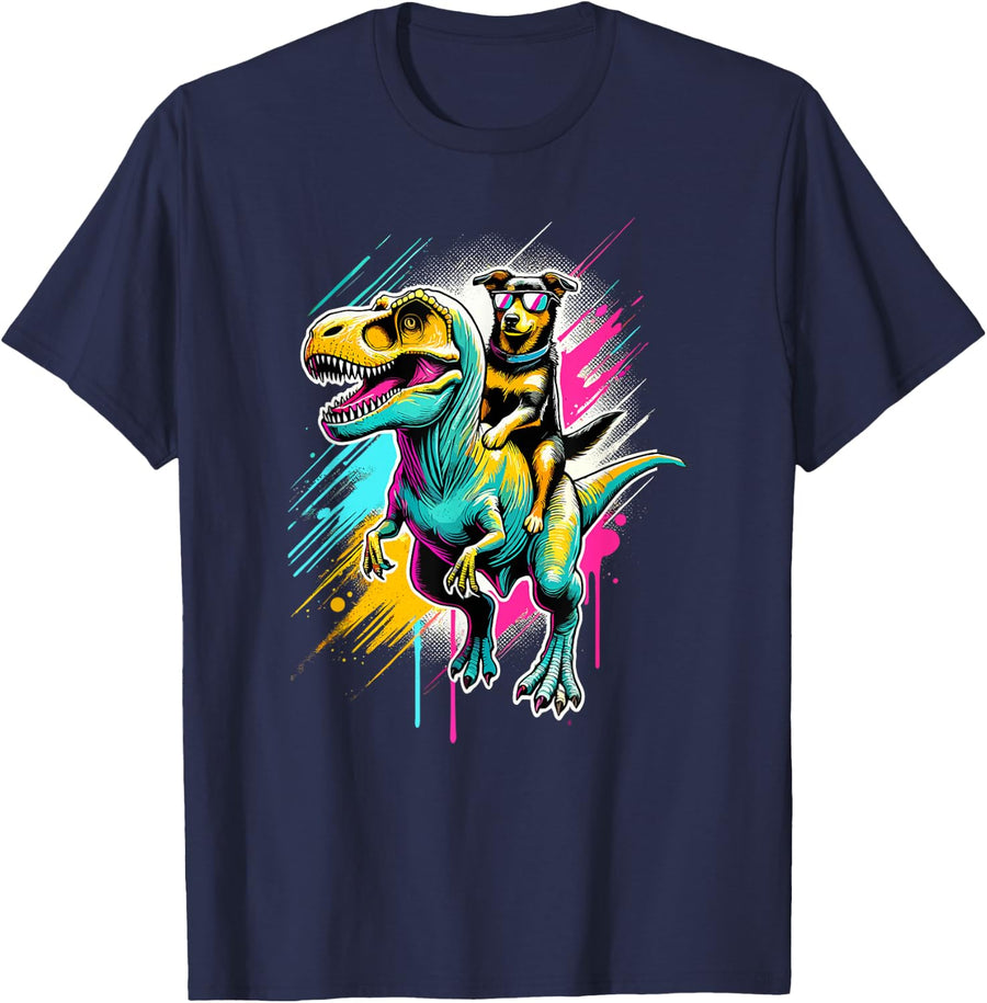 Dinosaur T-Rex Dog Tyrannosaurus Rex Dogs Puppy Men Women Kids T-Shirt - Navy Blue