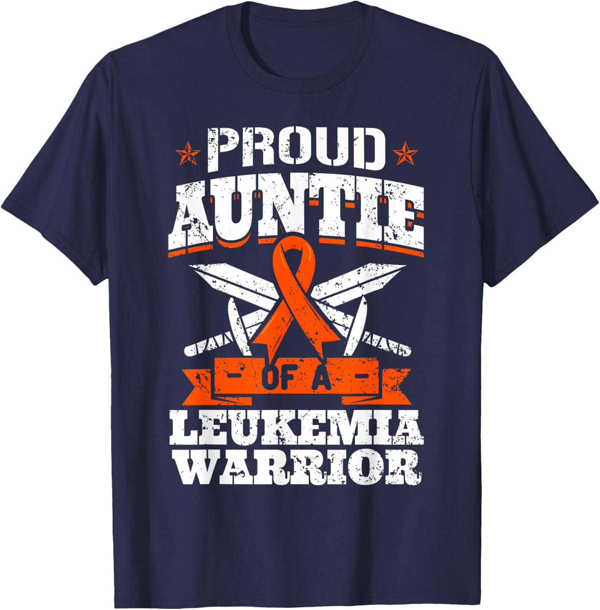 Proud Auntie Of A Leukemia Warrior Awareness Blood Cancer T-Shirt - Navy Blue