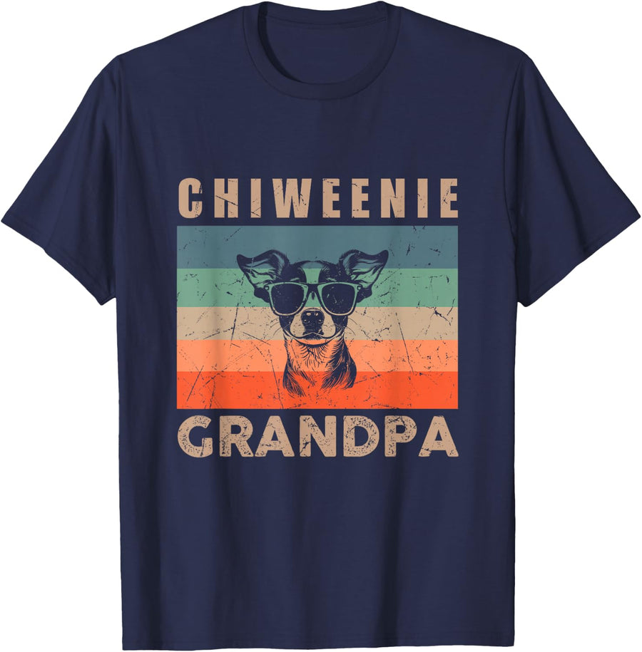 Vintage Chiweenie Dog Grandpa Gifts for Men Funny Grandpaw T-Shirt - Navy Blue