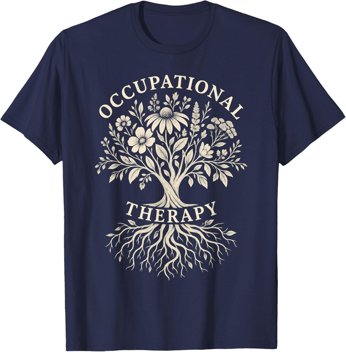 Occupational Therapy Floral Tree T-Shirt - Navy Blue