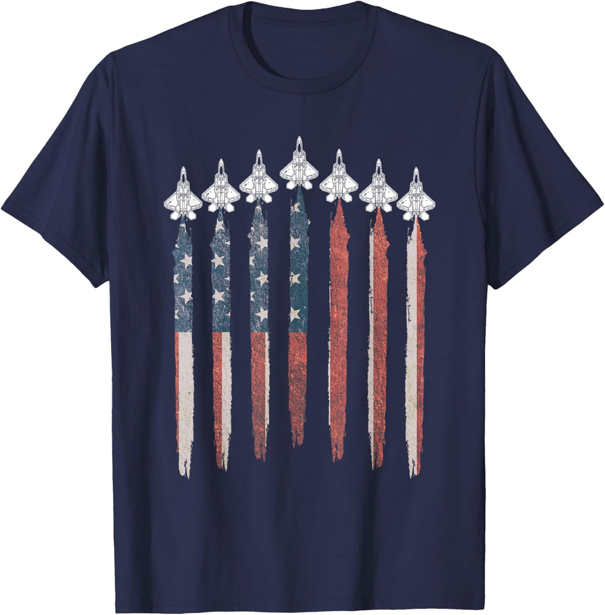THE SALTY VETERAN F22 Raptor Fighter Jet USA Flag Airplane F-22 4th Of July Men's Black T-Shirt - Navy Blue