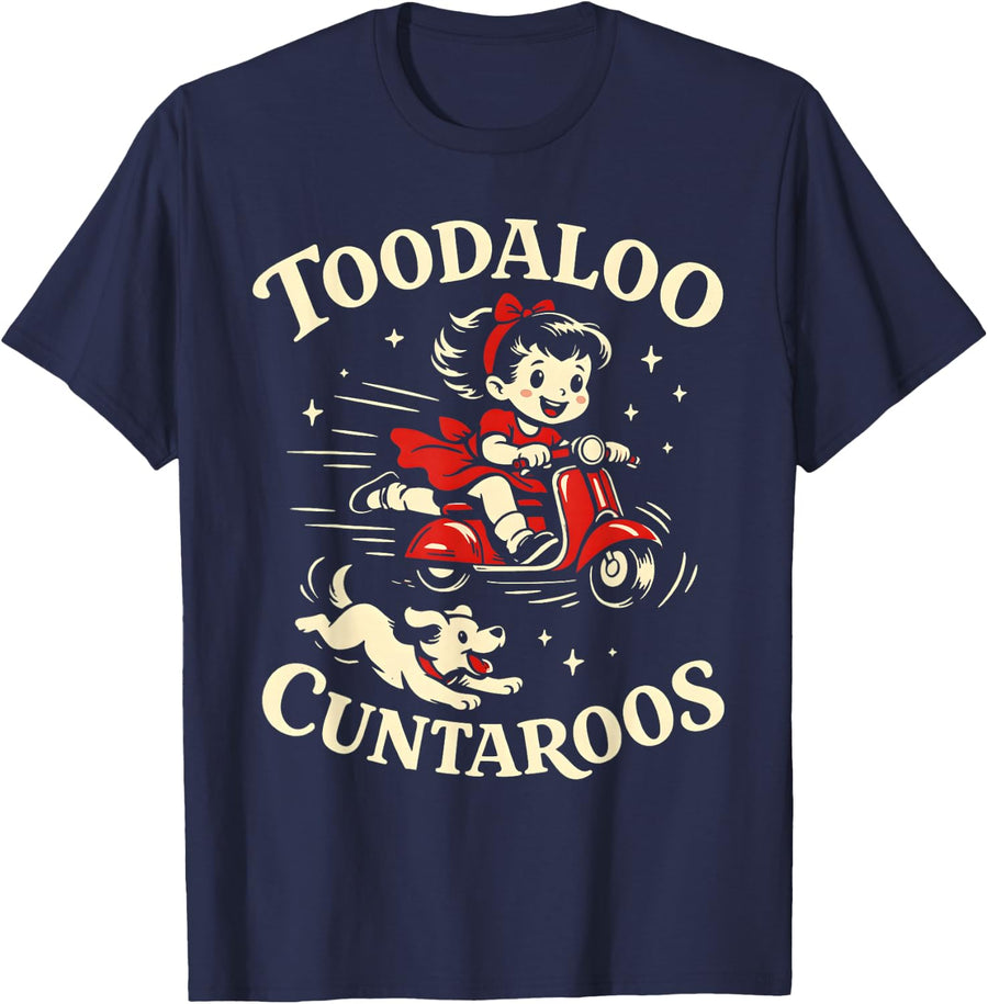 Toodaloo Cuntaroos Dog Scooter Cartoon T-Shirt - Navy Blue