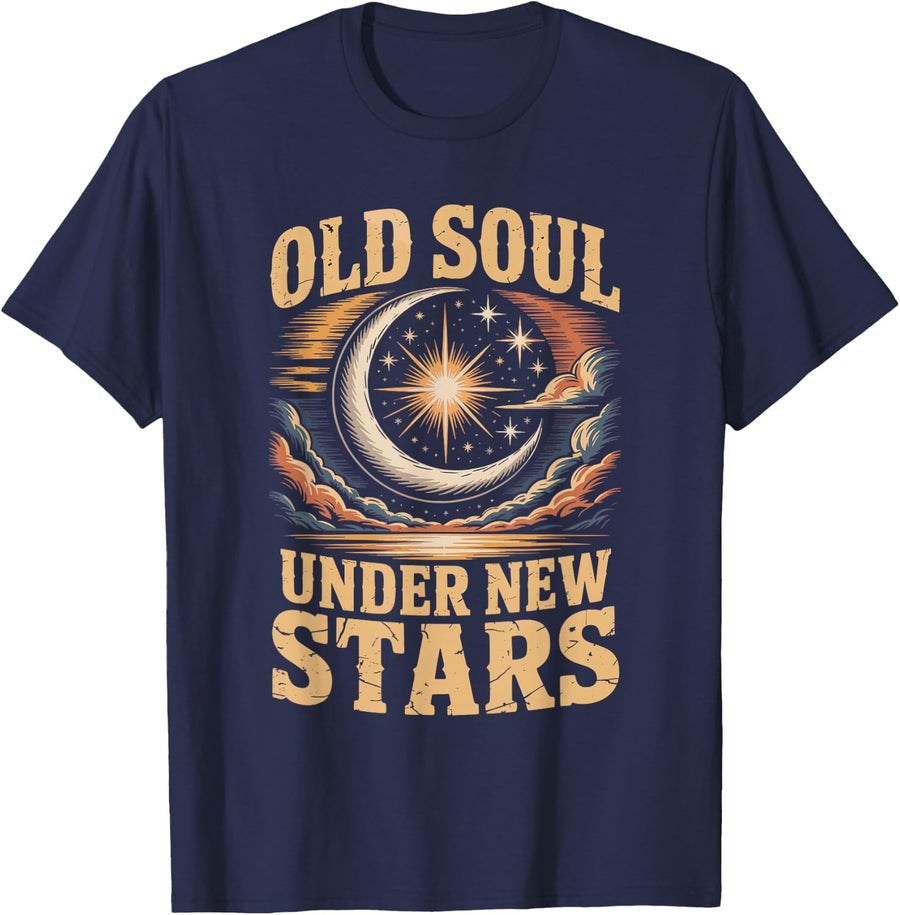 Old Soul Under New Stars Constellation Map Night Sky T-Shirt - Navy Blue